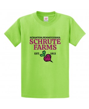 Scranton.Pennsylvania Schrute Farms Est 1812 Beetroot Unisex Kids and Adults T-Shirt for Sitcom Fans